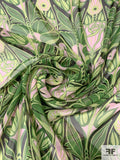 Tropical Art Deco Silk Chiffon - Shades of Green / Light Pink / Black