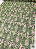 Tropical Art Deco Silk Chiffon - Shades of Green / Light Pink / Black