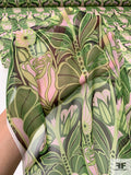 Tropical Art Deco Silk Chiffon - Shades of Green / Light Pink / Black