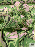 Tropical Art Deco Silk Chiffon - Shades of Green / Light Pink / Black