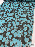 Floral Silhouette Printed Silk Chiffon - Turquoise / Black / White