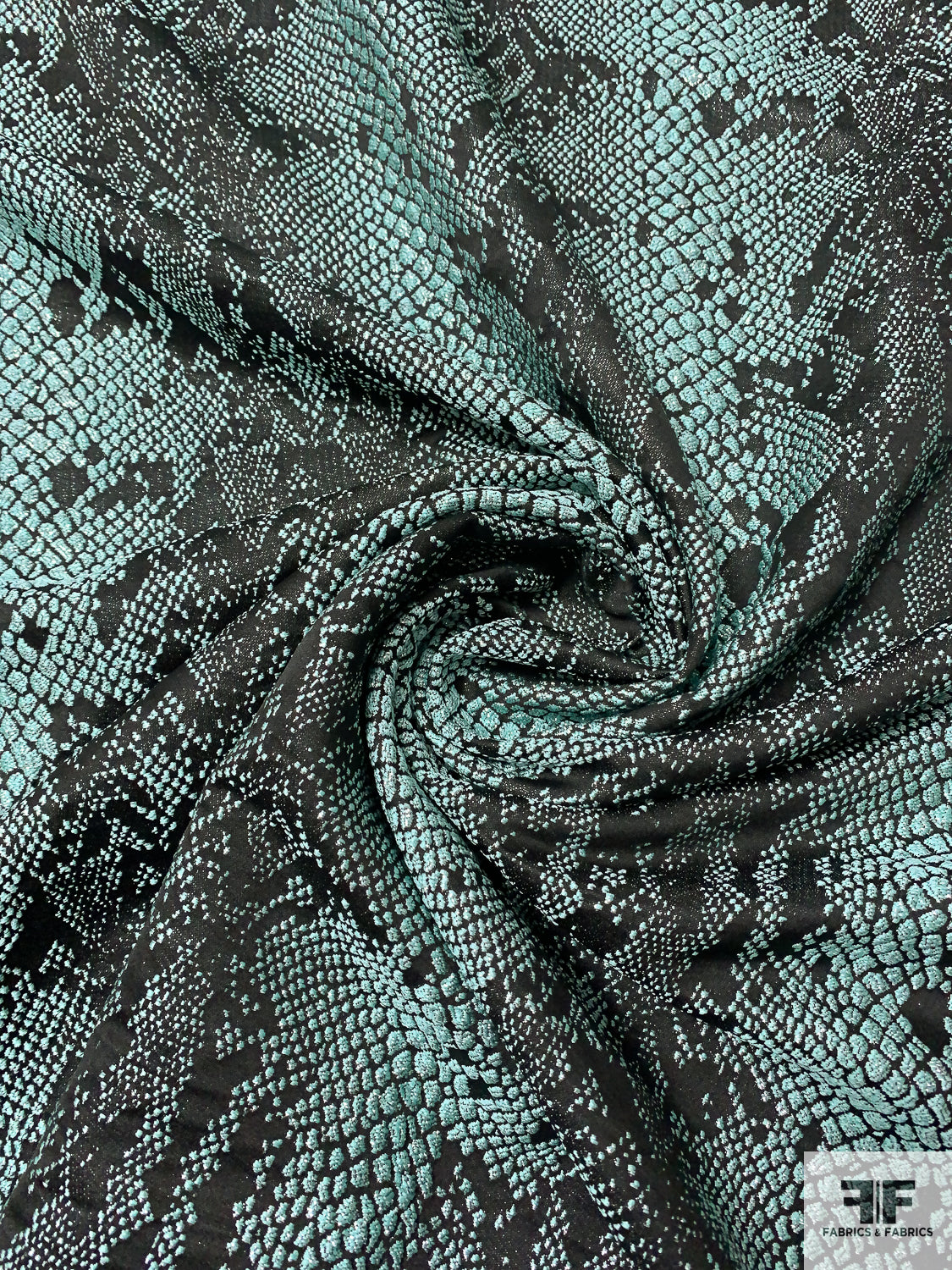 Sliver Snake Skin Pattern Snakeskin Pattern Metallic Brocade - Mint/Black/Silver | FABRICS ...