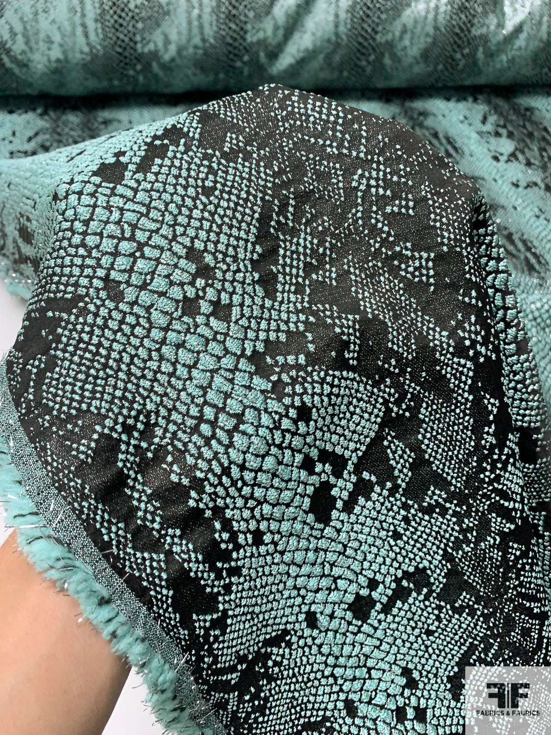 Sliver Snake Skin Pattern Snakeskin Pattern Metallic Brocade - Mint/Black/Silver | FABRICS ...