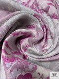 Famous NYC Designer Floral and Leaf Metallic Brocade - Purple / Metallic Seafom / Grey
