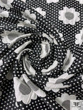 Cute Floral and Dot Pattern Double-Sided Brocade - Black / Off-White