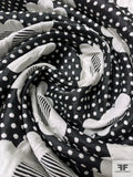 Cute Floral and Dot Pattern Double-Sided Brocade - Black / Off-White