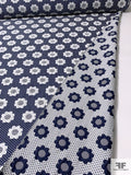 Cute Floral and Dot Pattern Double-Sided Brocade - Navy / Off-White