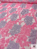Regal Floral Textured Cloqué Polyester Organza with Metallic - Pink / Metallic Lilac / Off-White