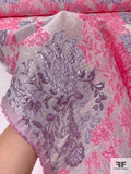 Regal Floral Textured Cloqué Polyester Organza with Metallic - Pink / Metallic Lilac / Off-White