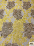 Regal Floral Textured Cloqué Polyester Organza with Metallic - Yellow / Gold / Off-White