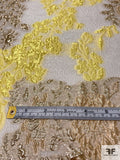 Regal Floral Textured Cloqué Polyester Organza with Metallic - Yellow / Gold / Off-White