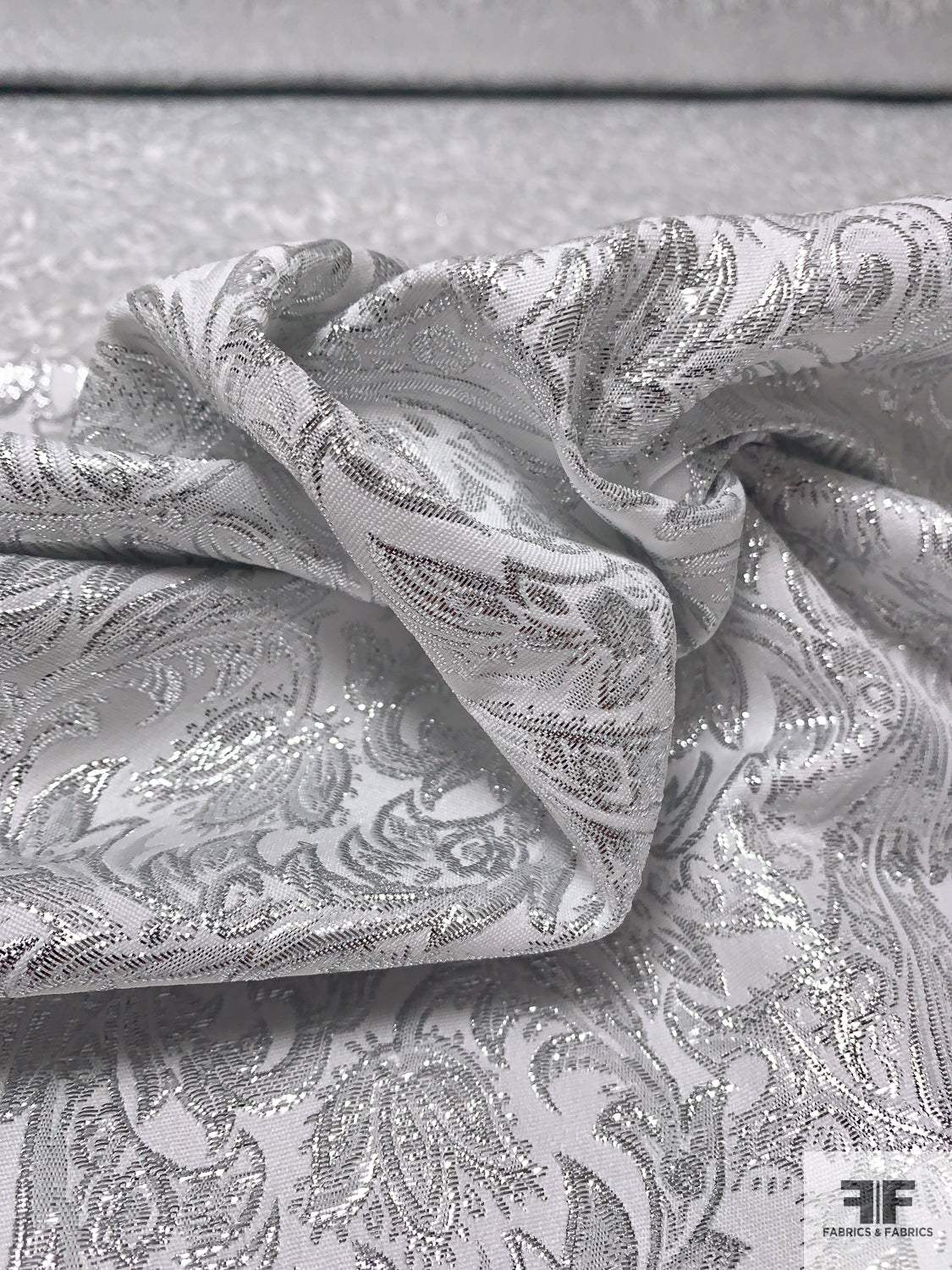 Famous NYC Designer Ornate Metallic Brocade - Silver / Off-White