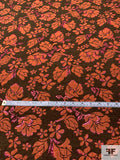 Italian Floral Chenille-Like Soft Brocade with Metallic Detailing - Rustic Orange / Brown / Metallic Pink