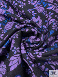Italian Floral Chenille-Like Soft Brocade with Metallic Detailing - Amethyst Purple / Navy / Metallic Blue