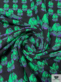 Italian Famous NYC Designer Rosette Pattern Jacket Weight Tweed - Green / Purple / Black