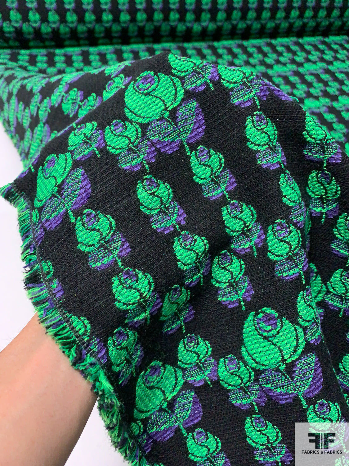 Italian Famous NYC Designer Rosette Pattern Jacket Weight Tweed - Green / Purple / Black