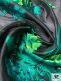 Famous NYC Designer Metallic Floral Bouquets Polyester Organza - Green / Neon Green / Black / Metallic Aqua