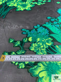 Famous NYC Designer Metallic Floral Bouquets Polyester Organza - Green / Neon Green / Black / Metallic Aqua