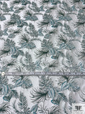 Famous NYC Designer Leaf Pattern Brocade - Icy Light Grey / Dusty Turquoise