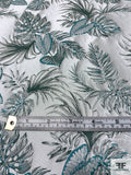 Famous NYC Designer Leaf Pattern Brocade - Icy Light Grey / Dusty Turquoise