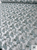 Famous NYC Designer Leaf Pattern Brocade - Icy Light Grey / Dusty Turquoise