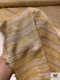 Italian Famous NYC Designer Floral and Striped Lightweight Soft Jacquard Brocade - Champagne / Gold / Orange / Pink