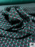Italian Famous NYC Designer Crosshatch Pattern Brocade - Emerald Green / Black / Grey