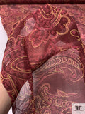 Paisley Printed Silk Chiffon - Maroon / Ochre