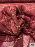 Paisley Printed Silk Chiffon - Maroon / Ochre