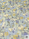 Floral Graphic Printed Silk Chiffon - Pastel Limes / Sky Blue / Periwinkle / Yellow