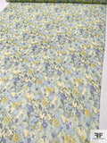 Floral Graphic Printed Silk Chiffon - Pastel Limes / Sky Blue / Periwinkle / Yellow