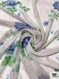 Antique-Theme Floral Printed Silk Chiffon - Blue / Green / Pink / Light Grey