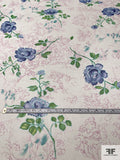 Antique-Theme Floral Printed Silk Chiffon - Blue / Green / Pink / Light Grey