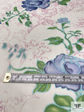 Antique-Theme Floral Printed Silk Chiffon - Blue / Green / Pink / Light Grey