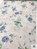 Antique-Theme Floral Printed Silk Chiffon - Blue / Green / Pink / Light Grey