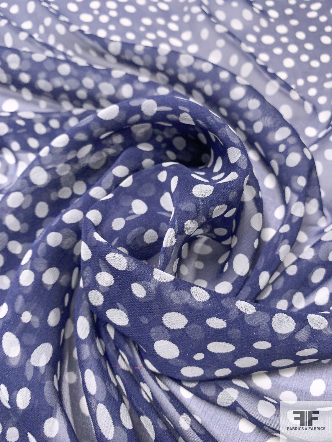 Bubbly Polka Dot Printed Silk Chiffon - Navy / Off-White | FABRICS & FABRICS Fabrics & Fabrics Bubbly Polka Dot Printed Silk Chiffon - Navy / Off-White | FABRICS & FABRICS Fabrics & Fabrics
