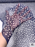 Bubbly Polka Dot Printed Silk Chiffon - Navy / Off-White