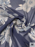 Romantic Floral Printed Silk Chiffon - Navy / Light Beige