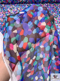 Geometric Mosaic Printed Silk Chiffon - Blues / Pinks / Jade Green