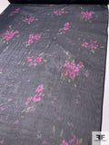 Romantic Floral Printed Silk Chiffon - Navy / Magenta / Green