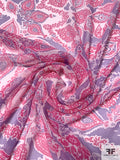 Ornamental Leaf Printed Silk Chiffon - Hot Pink / Purple / Light Pink