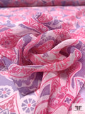 Ornamental Leaf Printed Silk Chiffon - Hot Pink / Purple / Light Pink