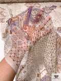 Paisley Regal Theme Printed Crinkled Silk Chiffon - Browns / Periwinkle / Navy / Ivory