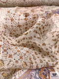 Paisley Regal Theme Printed Crinkled Silk Chiffon - Browns / Periwinkle / Navy / Ivory