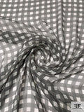 Gingham Check Printed Silk Chiffon - Clay Grey / Off-White