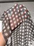 Gingham Check Printed Silk Chiffon - Clay Grey / Off-White