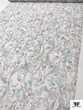 Wilting Floral Printed Crinkled Silk Chiffon - Grey / Icey Tones / Light Ivory