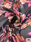 Bold Floral Printed Silk Chiffon - Magenta / Orange / Black