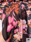 Bold Floral Printed Silk Chiffon - Magenta / Orange / Black