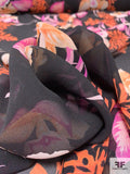 Bold Floral Printed Silk Chiffon - Magenta / Orange / Black